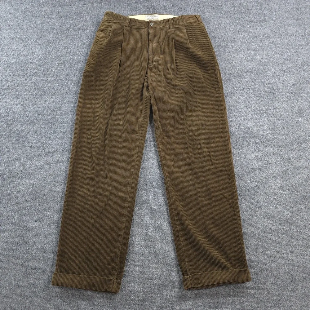 Vintage Banana Republic Pants Mens 38x33 Brown Corduroy Pleated Cuffed Slacks